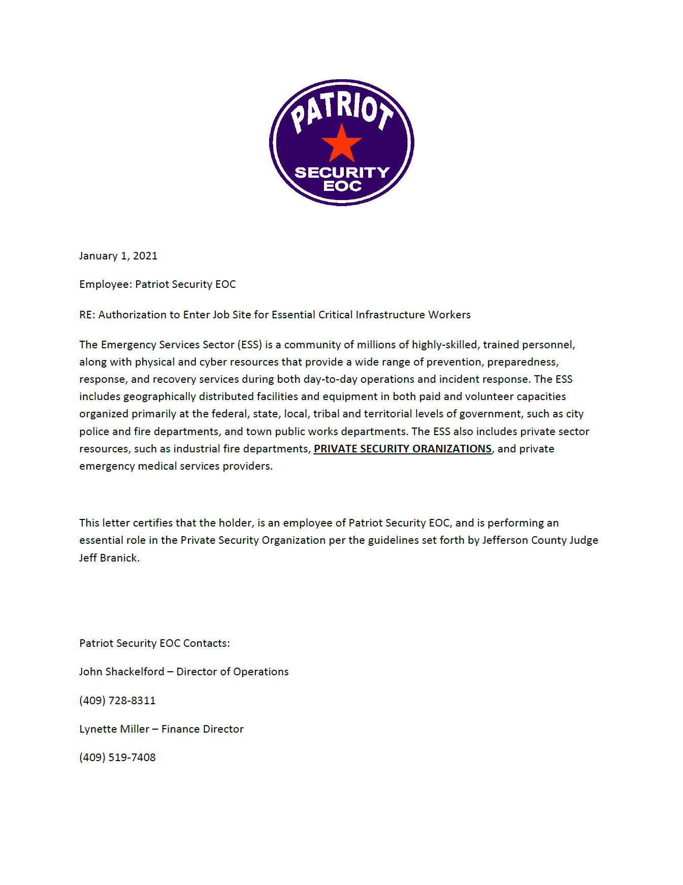 CRIT LETTER 2021 | Patriot Security EOC Employee Site